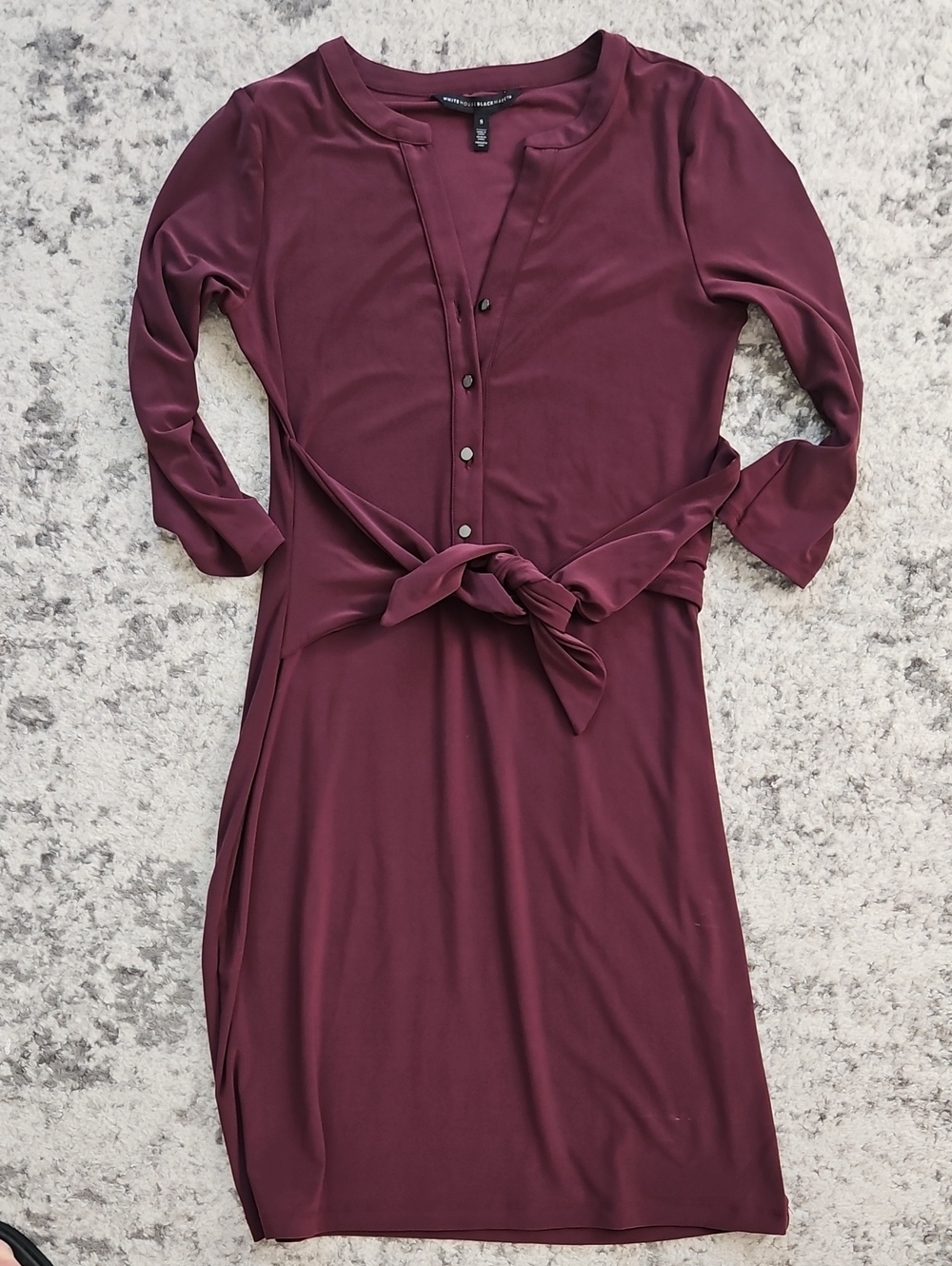 White House Black Market Burgundy Long-Sleeve Tie-Waist Dress